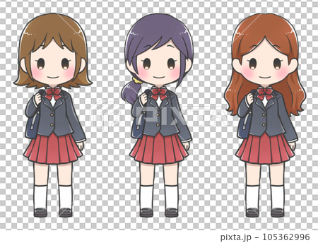 three girls in uniform 105362996