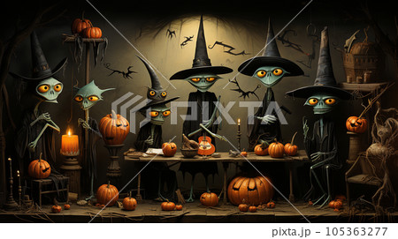 キュービズムな表現のハロウィンパーティ