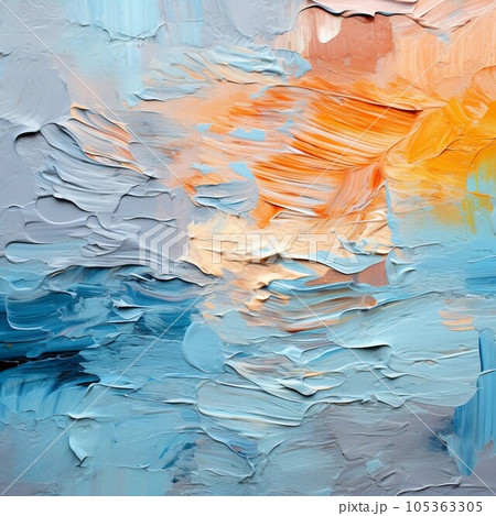 パレットナイフの油絵・秋用カラフルな抽象背景バナー）水色・オレンジ・グレー。AI生成画像 105363305