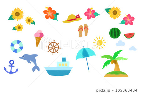 夏のシンプルな手描きイラストのセットのイラスト素材 [105363434] - PIXTA