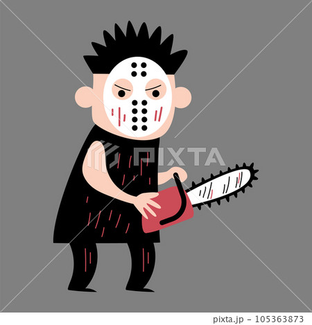 Murderer hold chainsaw . Halloween cartoon characters . Vector . Murderer hold chainsaw . Halloween cartoon characters . Vector . 105363873