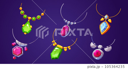 Cartoon set of precious necklaces Cartoon set of precious necklaces 105364235