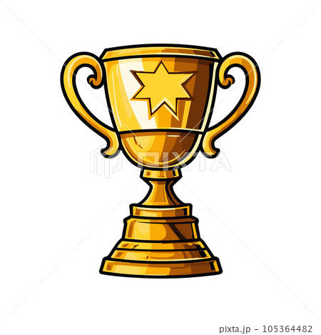 Golden trophy cup in cartoon style. Award, vector flat illustration isolated on white background. 105364482