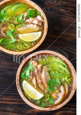 Green chili with chicken 105364696