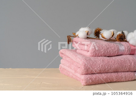 Cotton soft towels front view, copy space 105364916