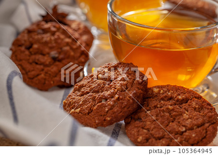 Homemade oat cookies for snack close up 105364945