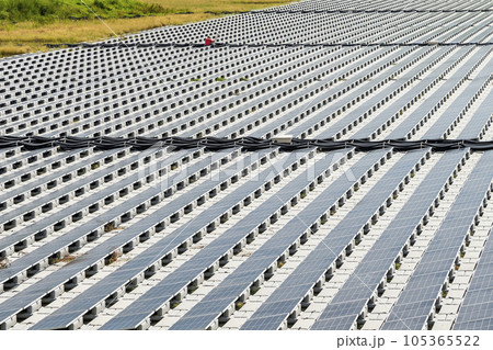 View of the floating Solar power system on the flood detention basin in Kaohsiung, Taiwan. 105365522