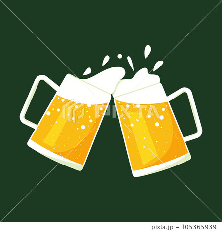 Beer cheers vector. Two toasting beer mugs....のイラスト素材 [105365939] - PIXTA