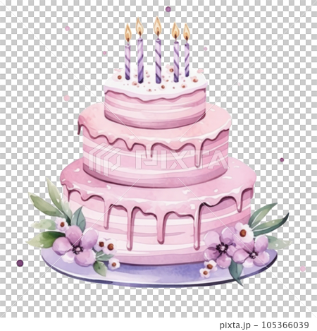 Watercolor Birthday Cake Isolated 105366039