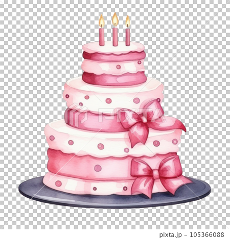 Watercolor Birthday Cake Isolated 105366088