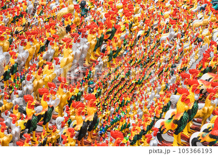 Chickens statue are worship and placed at the temple 105366193
