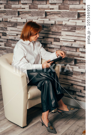 Woman consult speak with doctor. Woman having a therapy session. 105366905