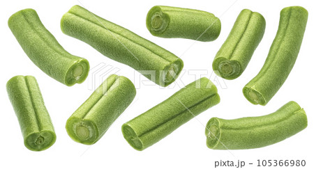 Chopped organic green beans isolated on white background 105366980