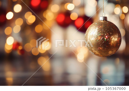 Christmas background defocused lights, christmas tree balls. Magic backdrop with bokeh. AI generated 105367000