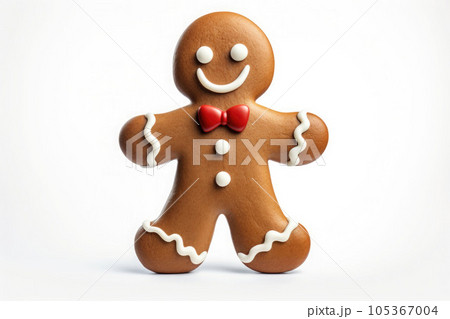 Smiling cookie gingerbread man on white background. AI generated 105367004