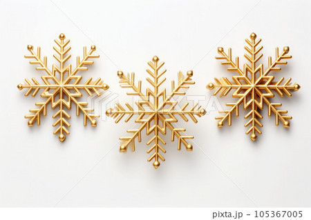 Set of gold christmas snowflakes on white background. AI generated 105367005