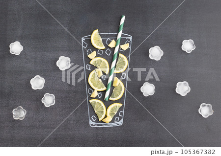 chalk drawn lemonade with real lemons 105367382