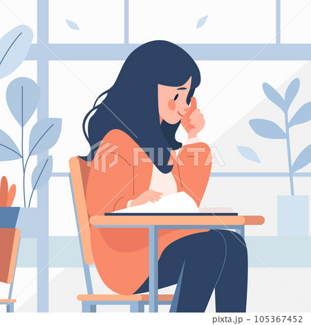 Classroom. Elementary school children studying in class room. Children study in school sitting at desk. Vector illustration EPS10 105367452
