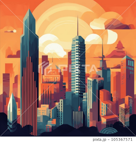 City landscape with modern buildings at the sunset 105367571