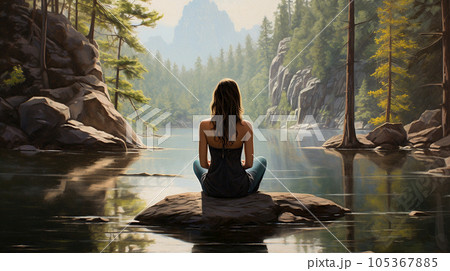 the girl does yoga in nature. Forest and lake the girl does yoga in nature. Forest and lake 105367885