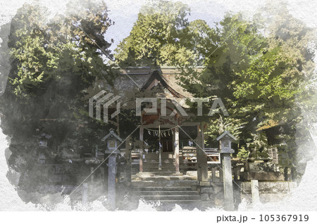 水彩画風 本宮八幡神社 拝殿 広島県東広島市 水彩画風 本宮八幡神社 拝殿 広島県東広島市 105367919