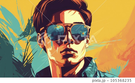 illustration of a young traveling guy with glasses 105368235