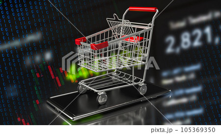 The shopping trolley on mobile for e shopping and shopping online concept 3d rendering The shopping trolley on mobile for e shopping and shopping online concept 3d rendering 105369350
