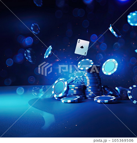 Collage of casino images with a close-up vibrant image of multicolored casino roulette table with poker chips 105369506