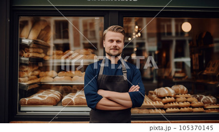 business owner with bakery shop background 105370145