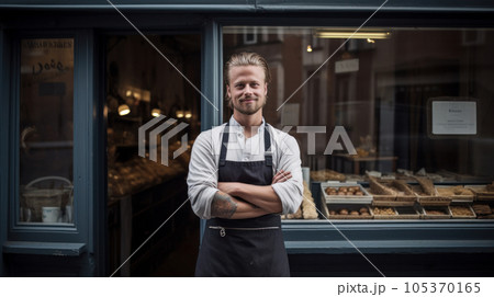 business owner with bakery shop background business owner with bakery shop background 105370165