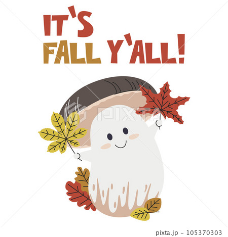 Autumn vibe with porcini mush character and leaves 105370303