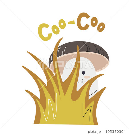 Fungi porcini character hiding in grass isolated 105370304