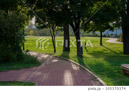 夕暮れの公園の歩道 夕暮れの公園の歩道 105370374