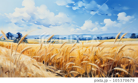 ウクライナの国旗にもなっている原風景：広大な小麦畑の上に青い空が広がっている