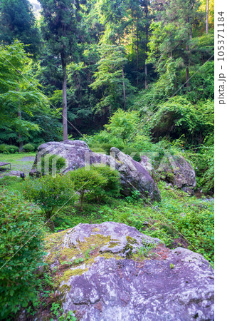 秩父 華厳の滝の滝下の岩石 真夏の季節 秩父 華厳の滝の滝下の岩石 真夏の季節 105371184