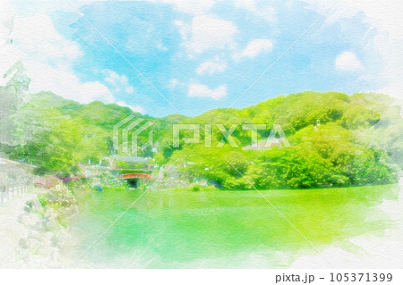 [愛知県]蒲郡市の形原温泉あじさいの里の水彩画 105371399