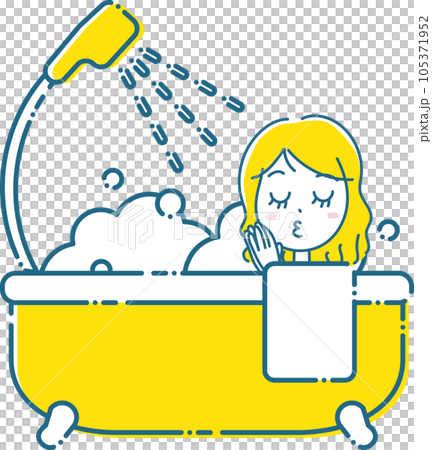 泡立つかわいらしいバスタブに入る女性のイラスト 泡立つかわいらしいバスタブに入る女性のイラスト 105371952