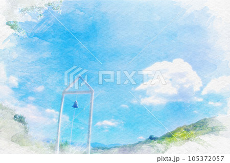 [愛知県]あじさいの里チャレンジの鐘の水彩画 105372057