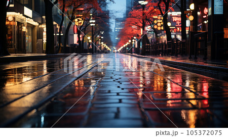 雨上りの夕暮れの街角