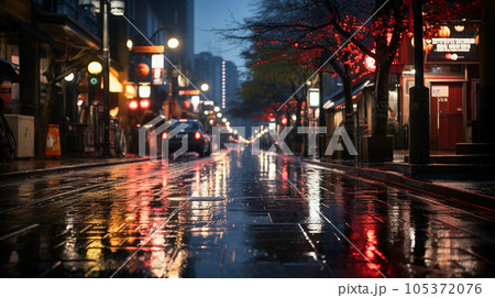 雨上りの夕暮れの街角