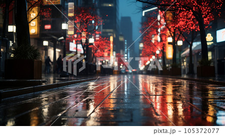 雨上りの夕暮れの街角