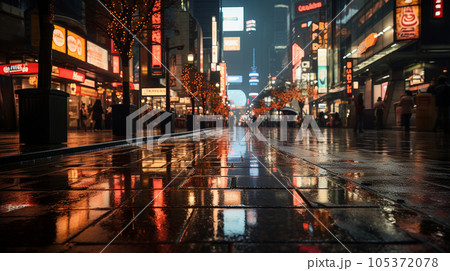 雨上りの夕暮れの街角