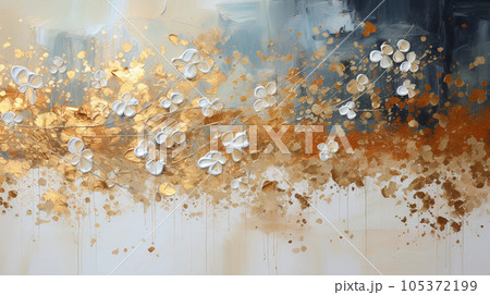 黄金色に輝く秋の雑木林の抽象画：琳派のような表現の背景画