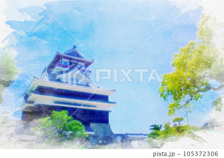 [愛知県]清須市朝日城屋敷の清洲城の水彩画 105372306