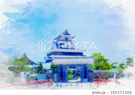 [愛知県]清須市朝日城屋敷の清洲城の水彩画 105372309