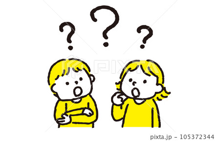 上を向いて考える男の子と女の子 ?マーク 上を向いて考える男の子と女の子 ?マーク 105372344