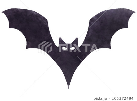ハロウィン素材　コウモリの簡単かわいい白黒イラスト 105372494