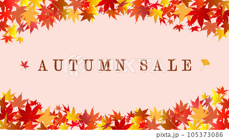 紅葉、落ち葉の秋のセールのベクターイラストフレームバナーテンプレート　16：9 105373086