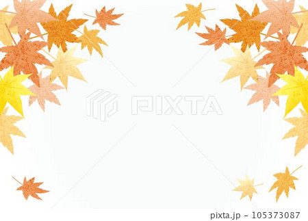 秋　フレーム　紅葉　もみじ　カエデ　水彩　風景　背景　イラスト素材 105373087