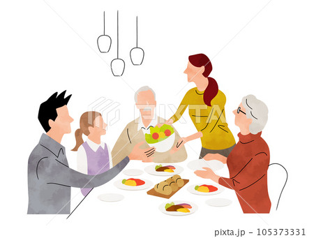 ベクターイラスト素材：家族で食事 105373331